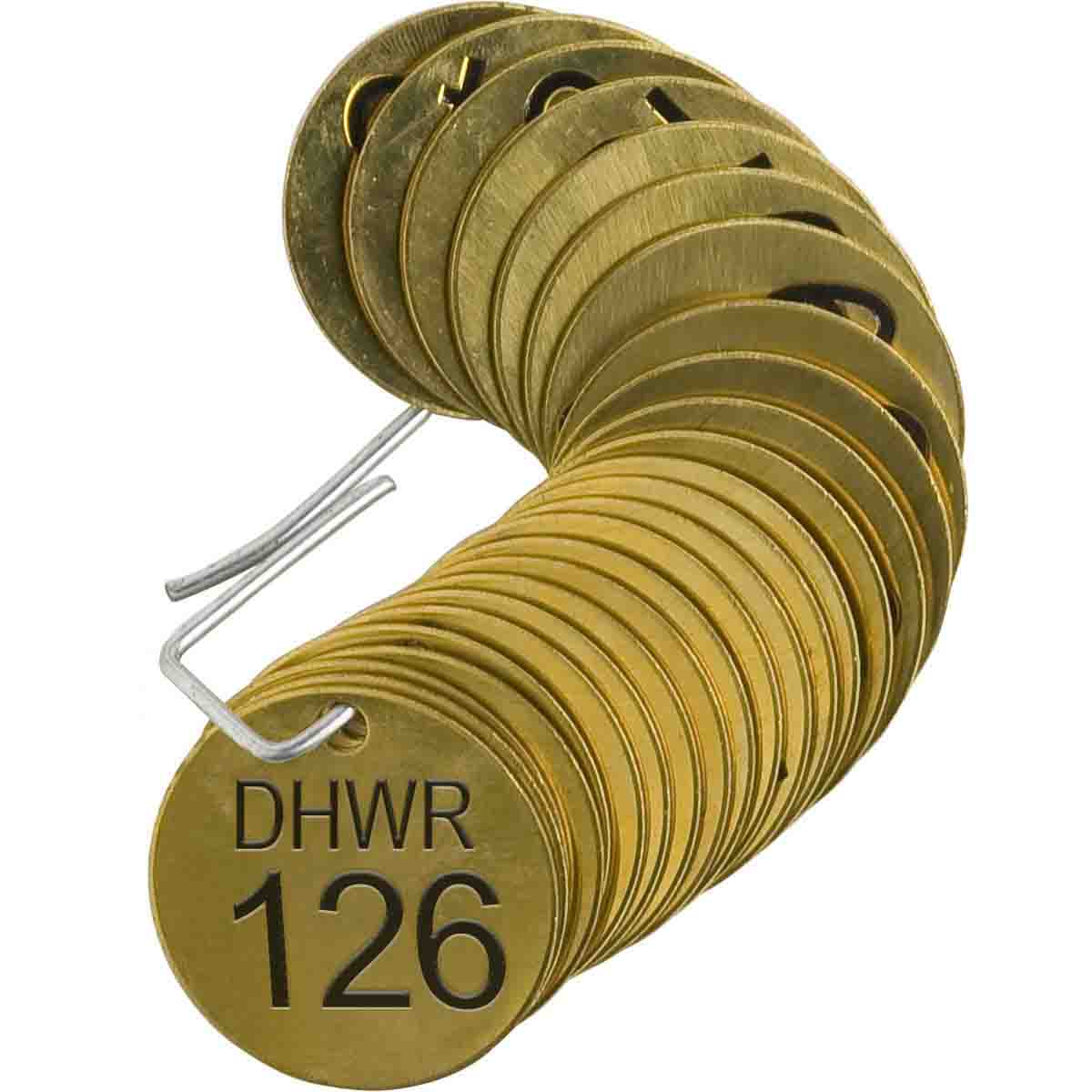 Brady Part: 87316, Stamped Brass Valve Tags DHWR Domestic Hot Water Return
