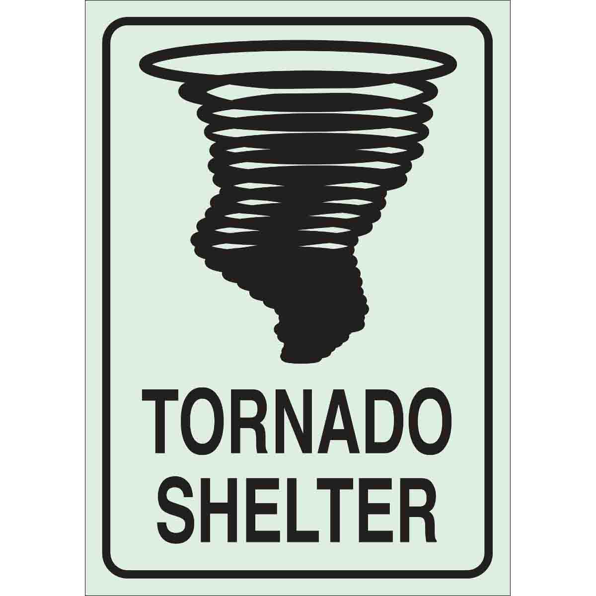 Black On Green Color Glow-In-The-Dark Exit And Directional Sign B-347 Plastic Legend Tornado Shelter With Tornado Picto 10 Width Brady 90777 14 Height 