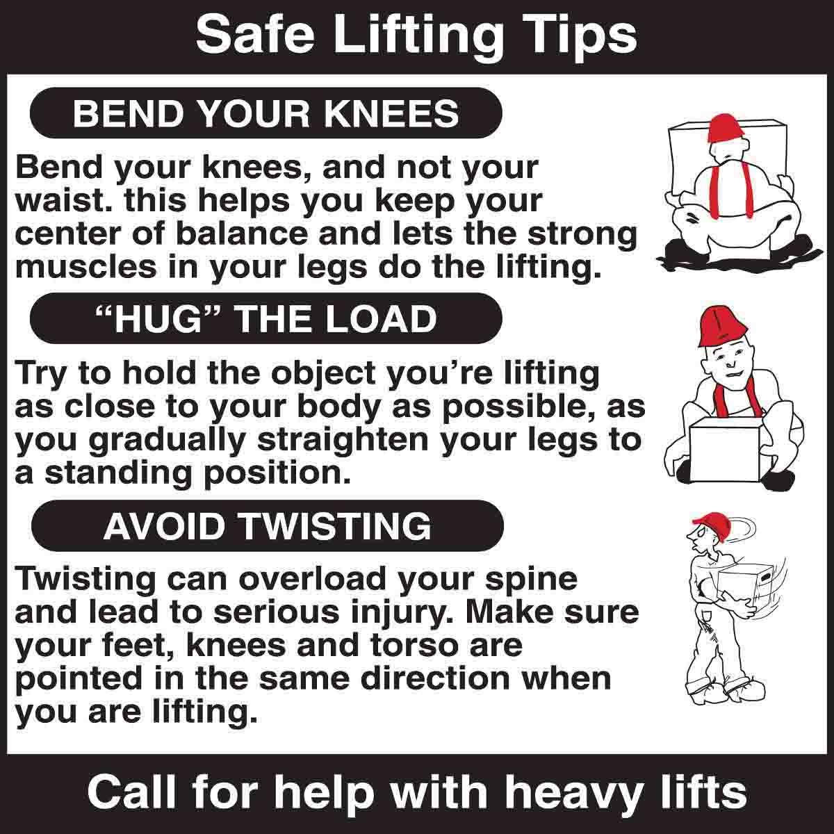 Brady Part 92318 SAFE LIFTING TIPS BEND YOUR KNEES Labels