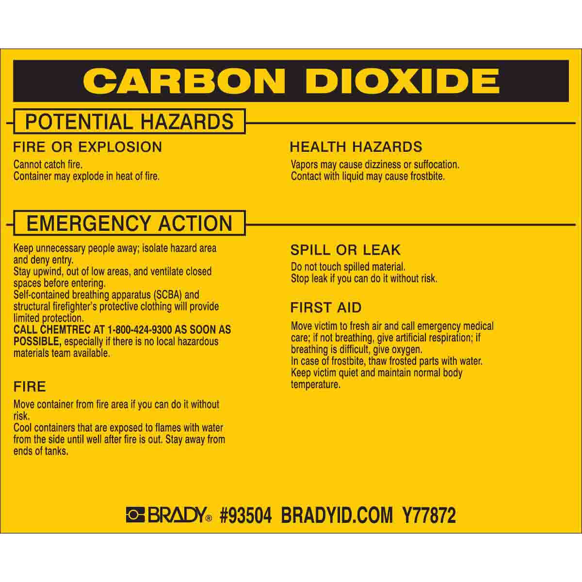 material carbon hazardous BradyCanada.ca Brady Part: CARBON DIOXIDE Labels  93504