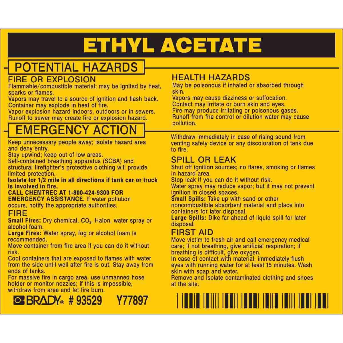 Brady Part 93529 Ethyl Acetate Labels