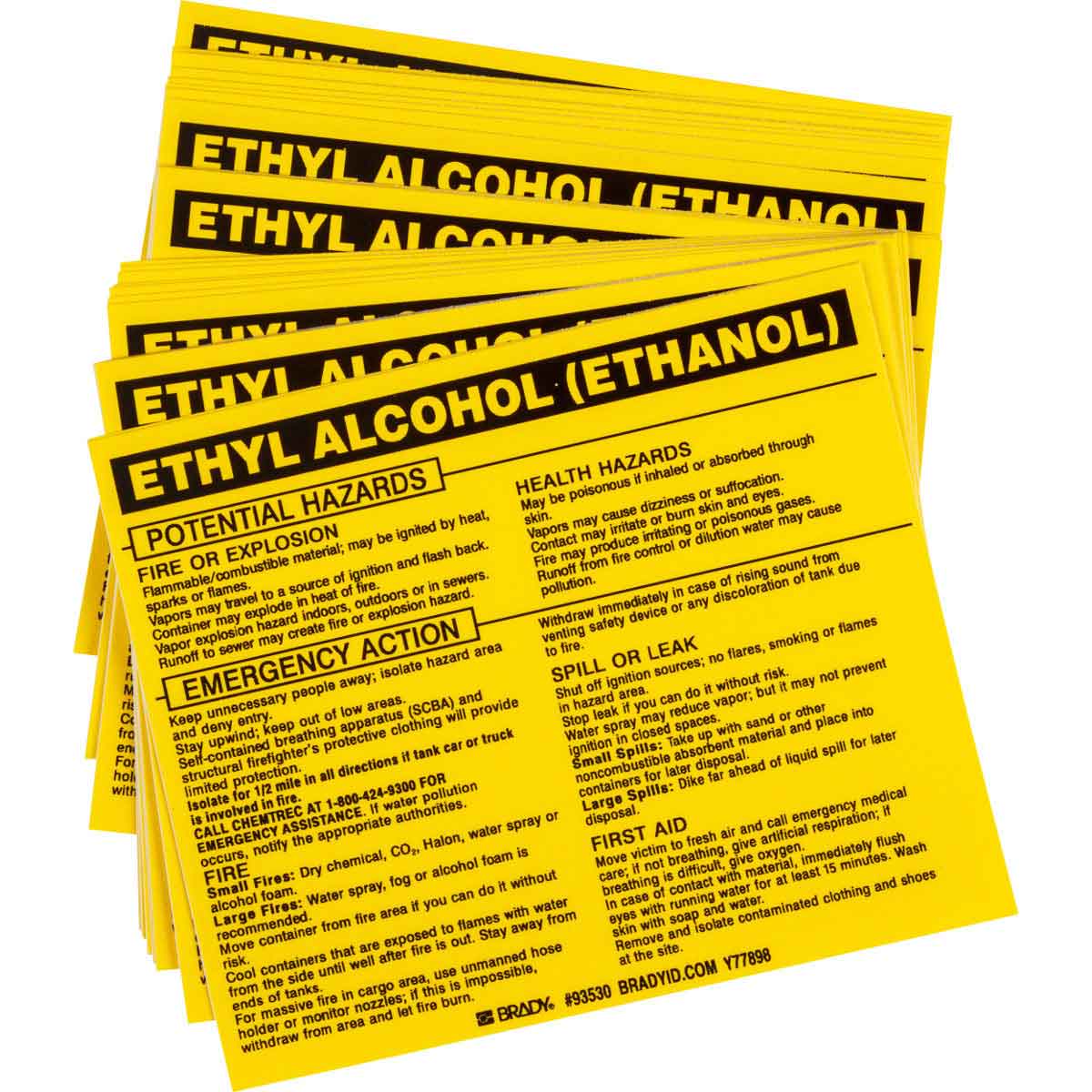 93530 ETHYL ALCOHOL Labels 3.75x 4.5 BLK/YLW