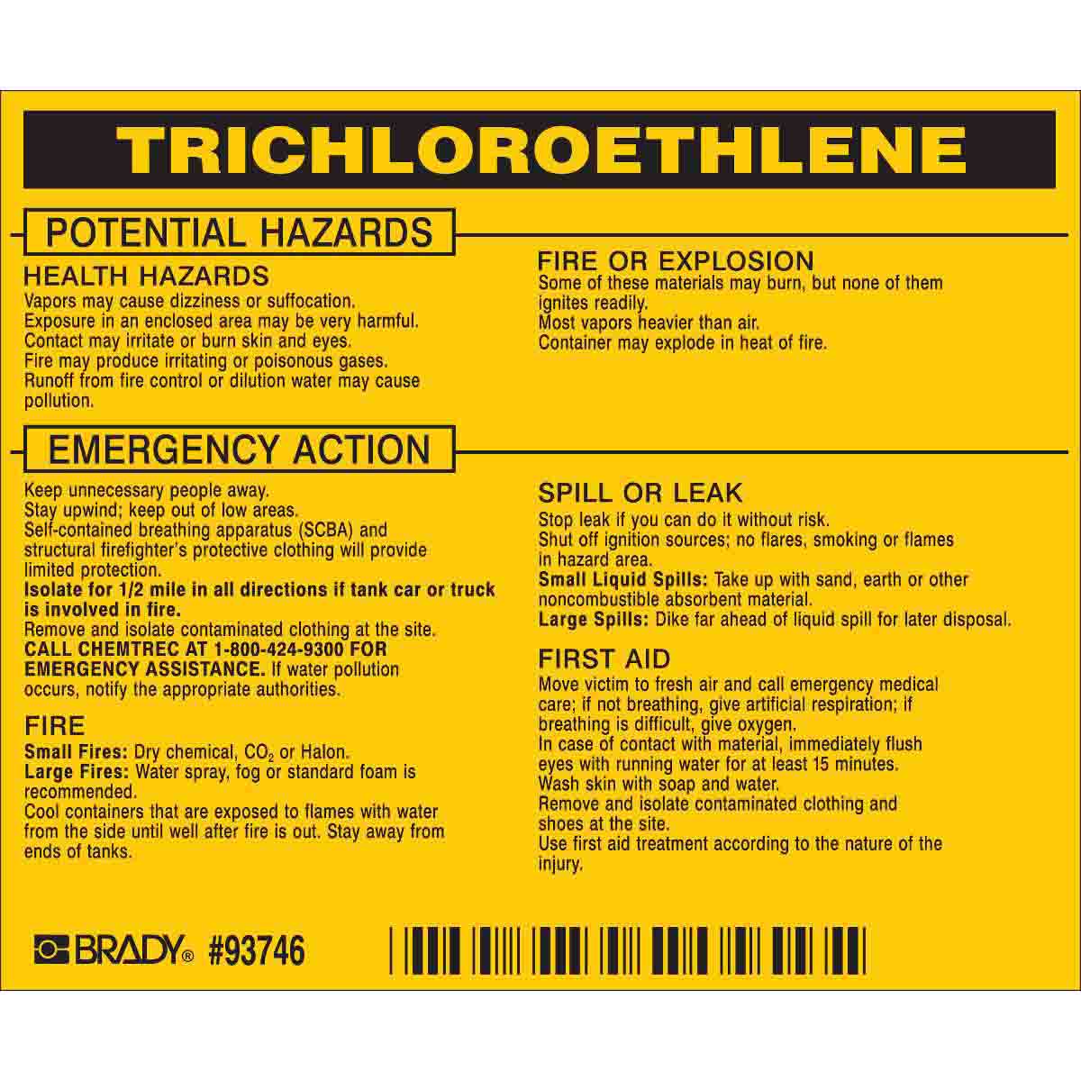 3 3/4 Height x 4 1/2 Width 3 3/4 Height x 4 1/2 Width Legend Acrylonitrile Inhibited 25 Labels per Package 25 Labels per Package Legend Acrylonitrile Brady 93482 Vinyl Hazardous Material Label Inhibited Black On Yellow 