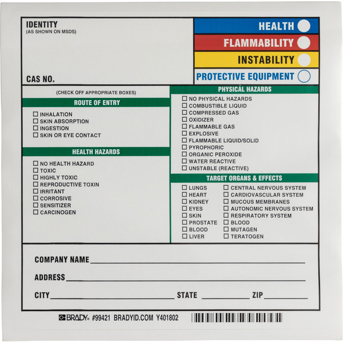 99421 B235,7X7", HAZ-COM LABELS, 100/PKG
