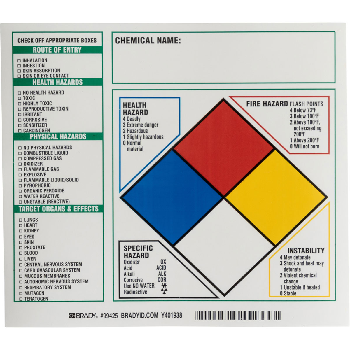 99425 NFPA TARGET ORGAN LBL, 7X8, 100/PKG