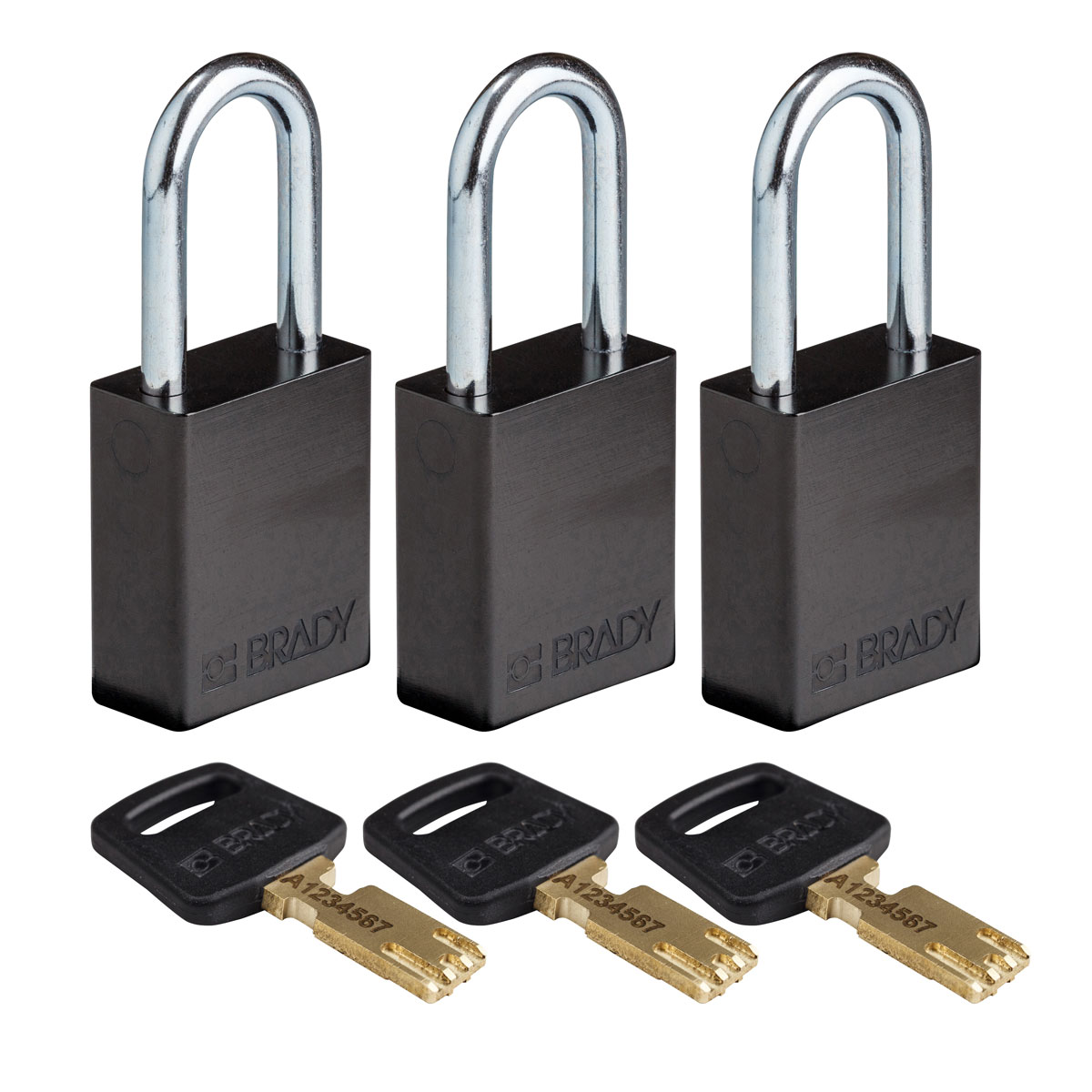 ALU-BLK-38ST-KA3PK Alum Padlock 1.5" Steel Shkl KA BK 3PK