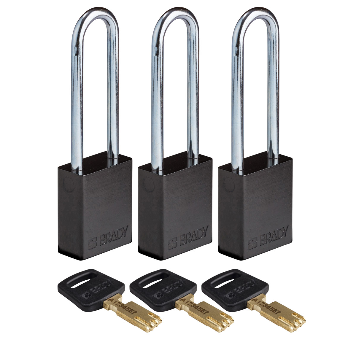 ALU-BLK-76ST-KA3PK Alum Padlock 3" Steel Shackle KA BK 3PK