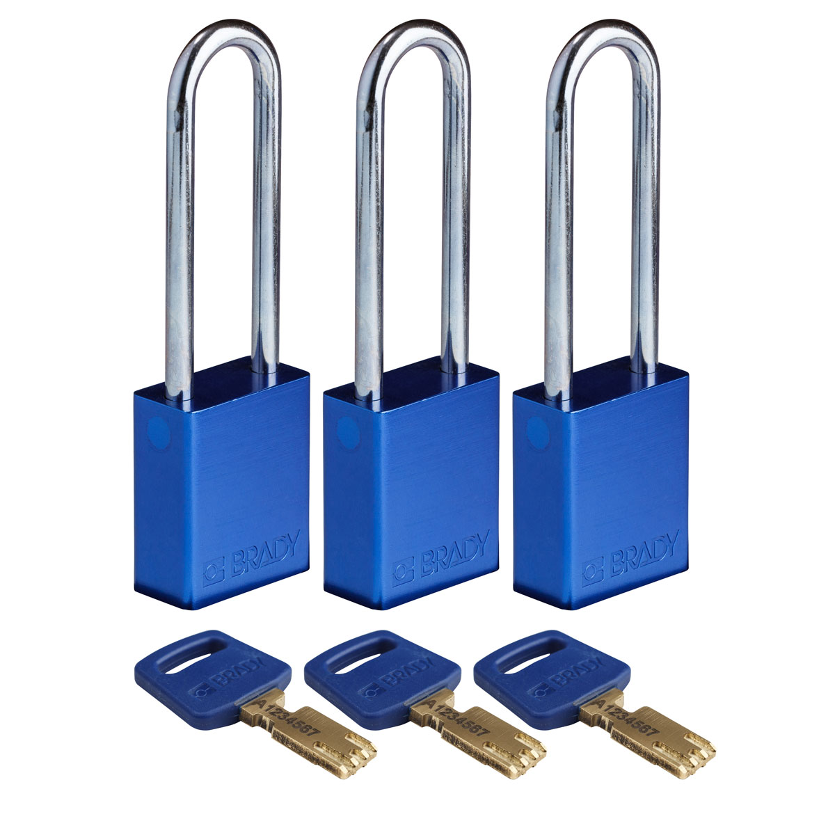 ALU-BLU-76ST-KA3PK Alum Padlock 3" Steel Shackle KA BU 3PK