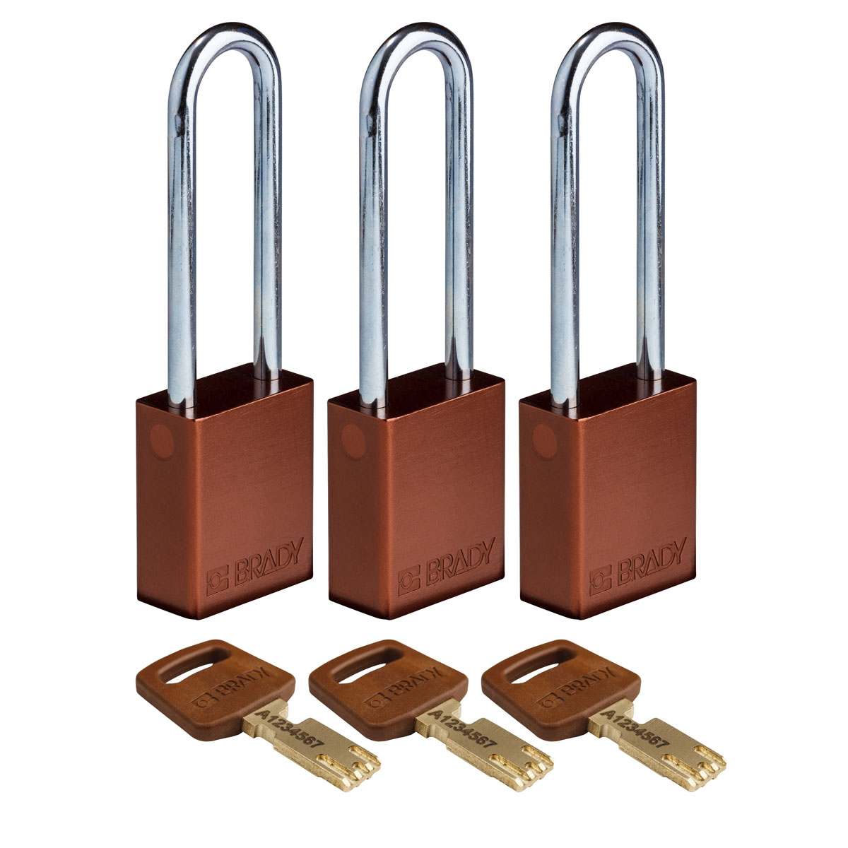ALU-BRN-76ST-KA3PK Alum Padlock 3" Steel Shackle KA BN 3PK