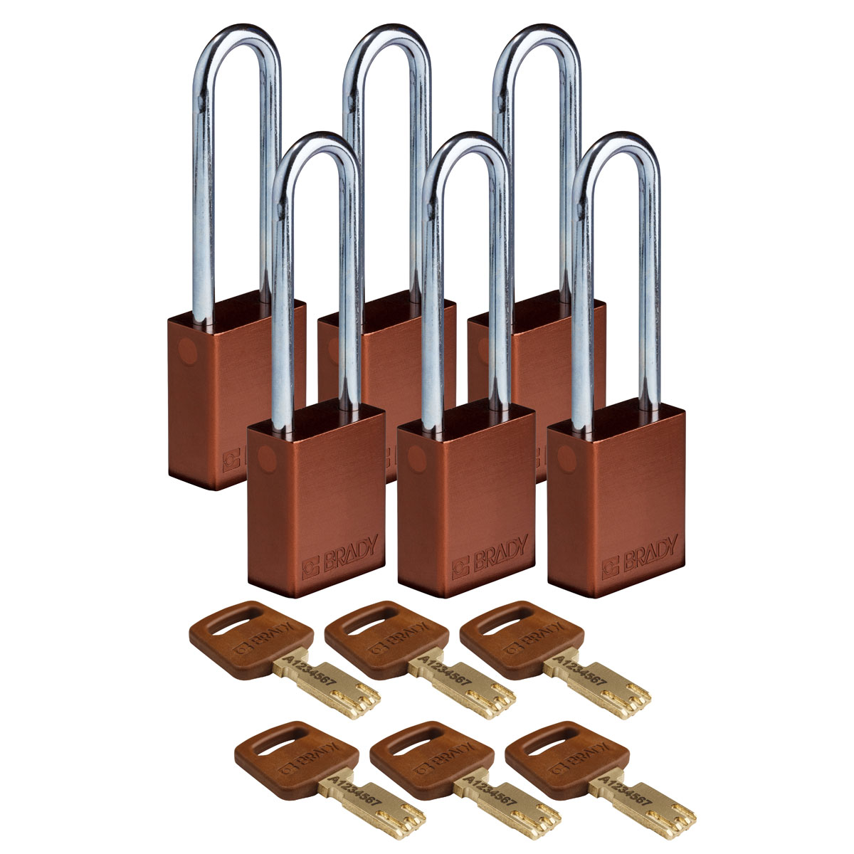 ALU-BRN-76ST-KA6PK Alum Padlock 3" Steel Shackle KA BN 6PK