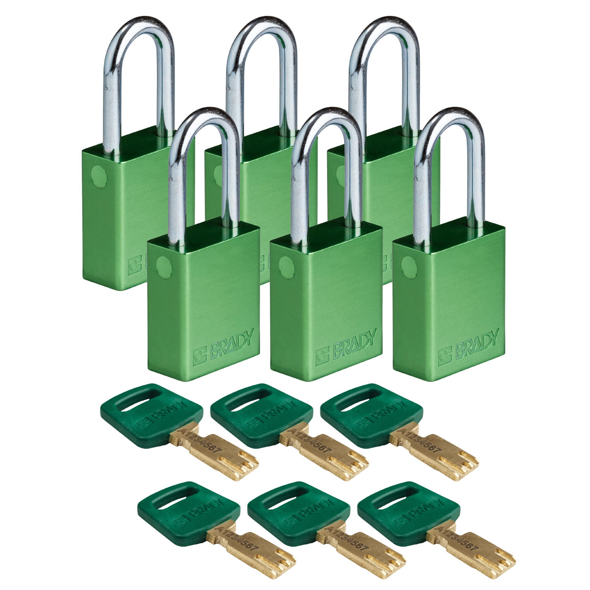 ALU-GRN-38ST-KA6PK Alum Padlock 1.5" Steel Shkl KA GN 6PK