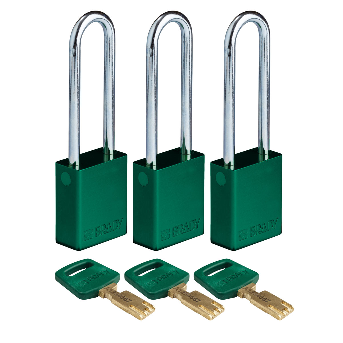 ALU-GRN-76ST-KA3PK Alum Padlock 3" Steel Shackle KA GN 3PK