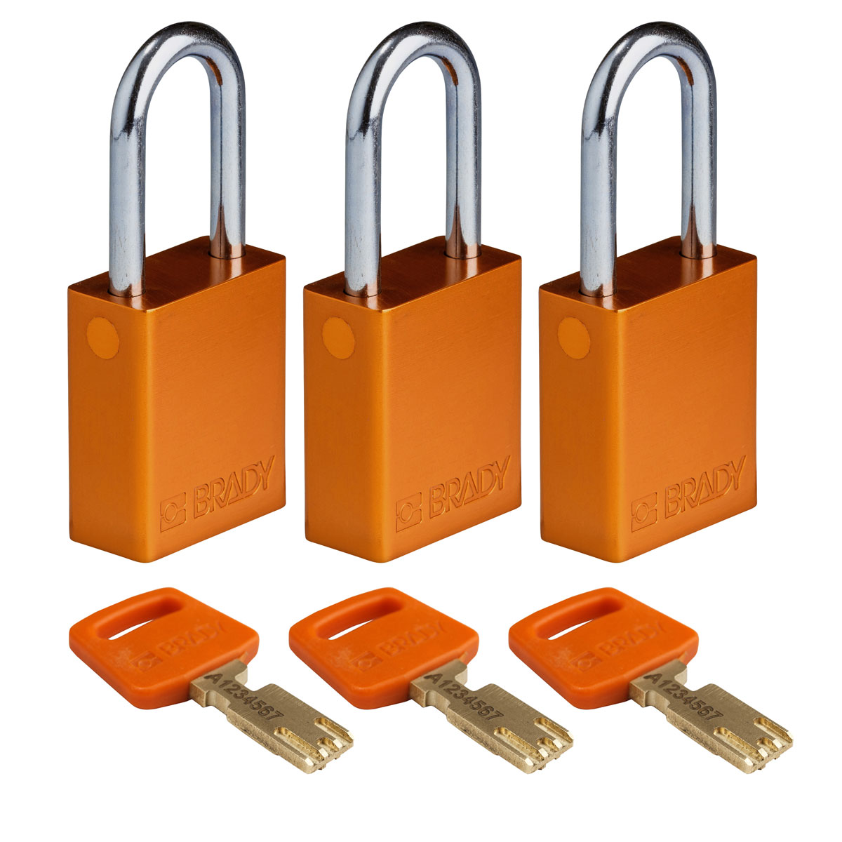 ALU-ORG-38ST-KA3PK Alum Padlock 1.5" Steel Shkl KA OR 3PK