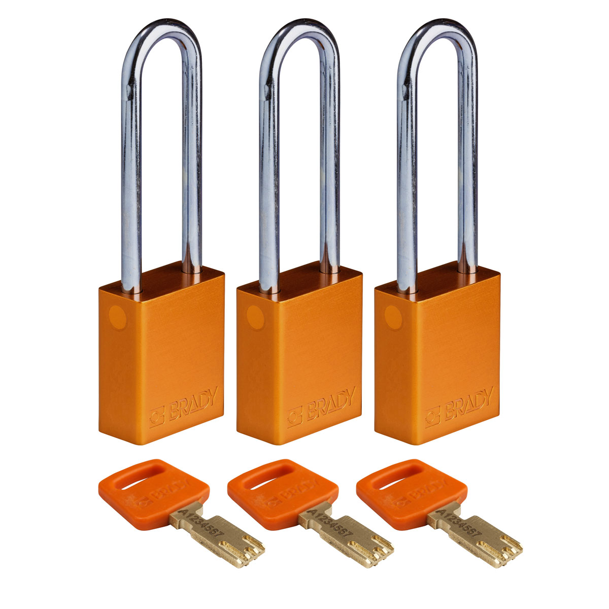 ALU-ORG-76ST-KA3PK Alum Padlock 3" Steel Shackle KA OR 3PK