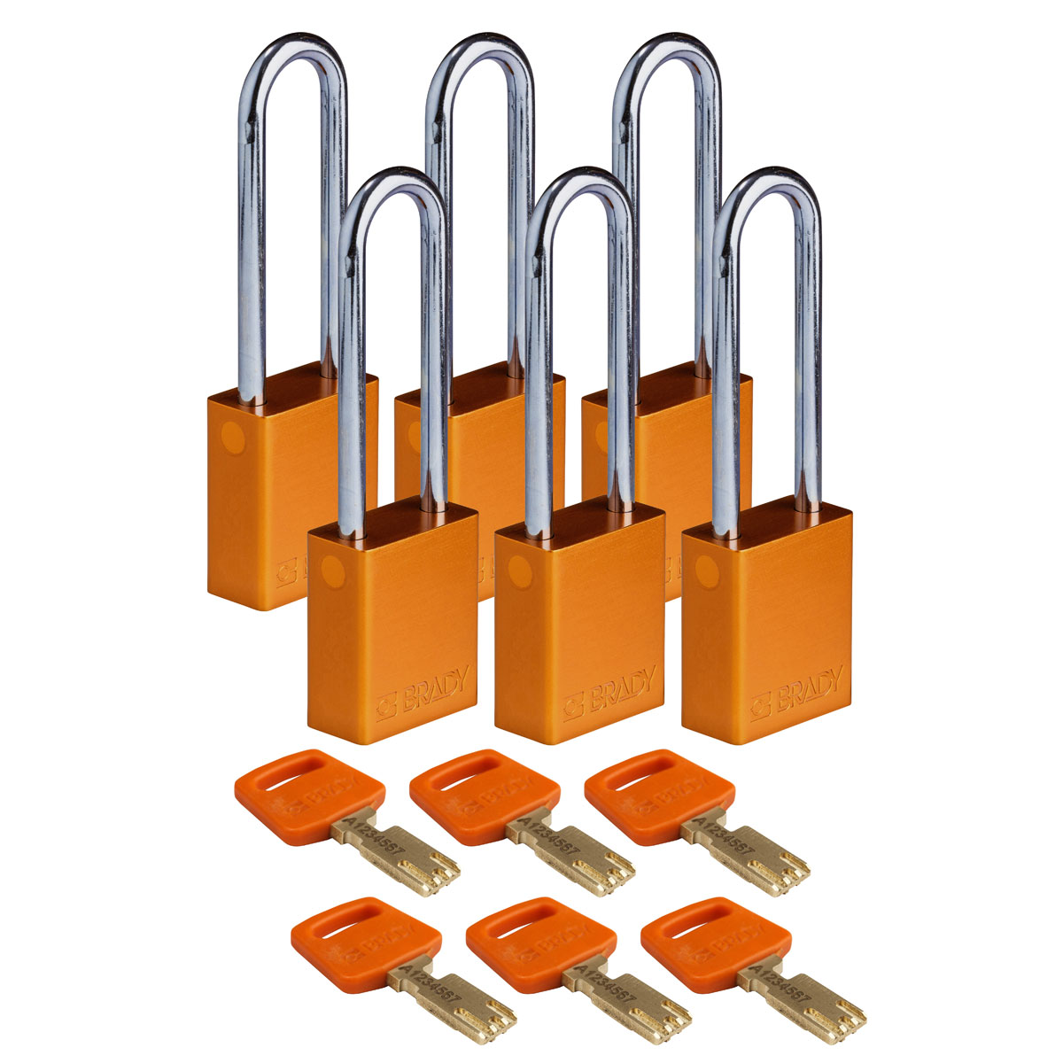 ALU-ORG-76ST-KA6PK Alum Padlock 3" Steel Shackle KA OR 6PK