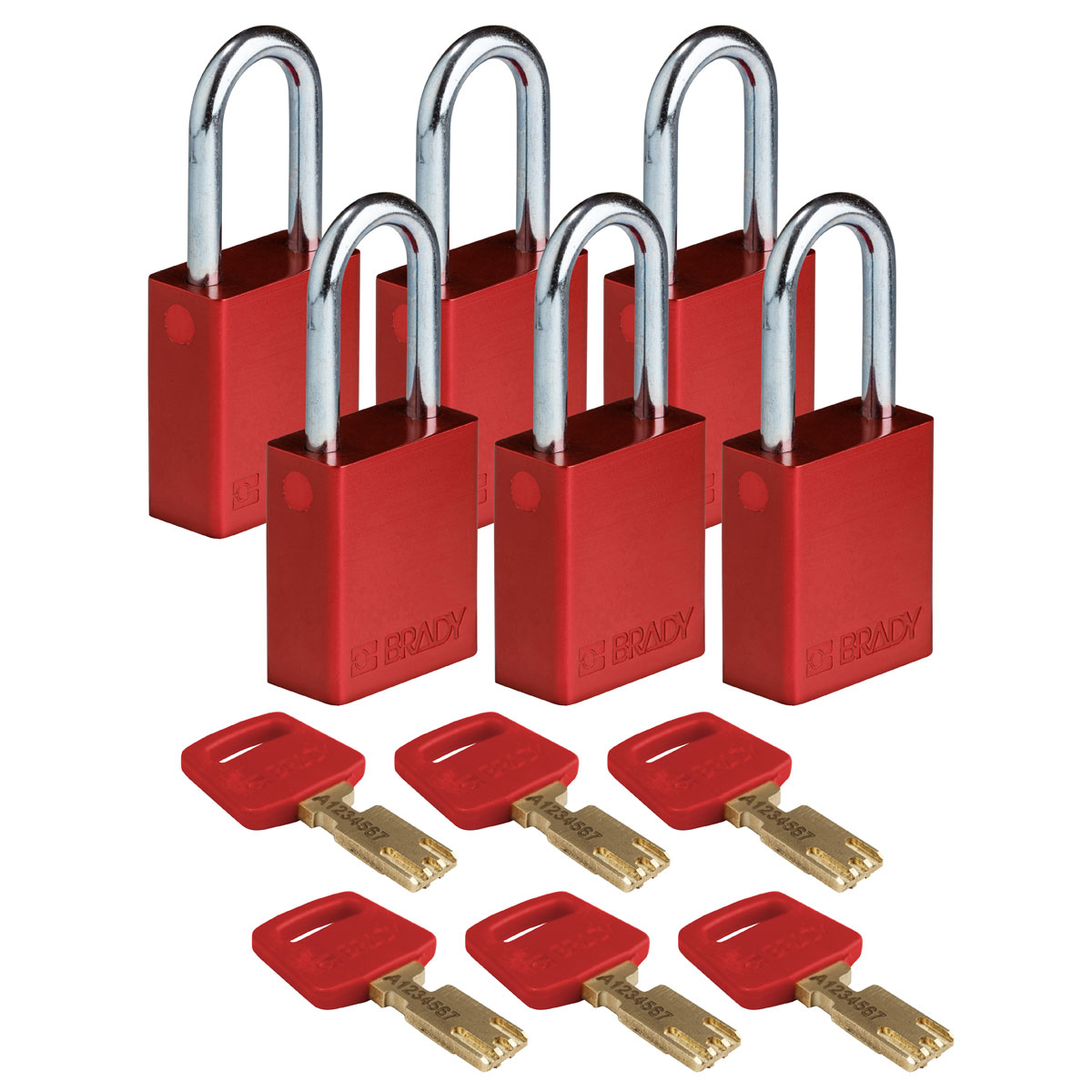 ALU-RED-38ST-KA6PK Alum Padlock 1.5" Steel Shkl KA RD 6PK
