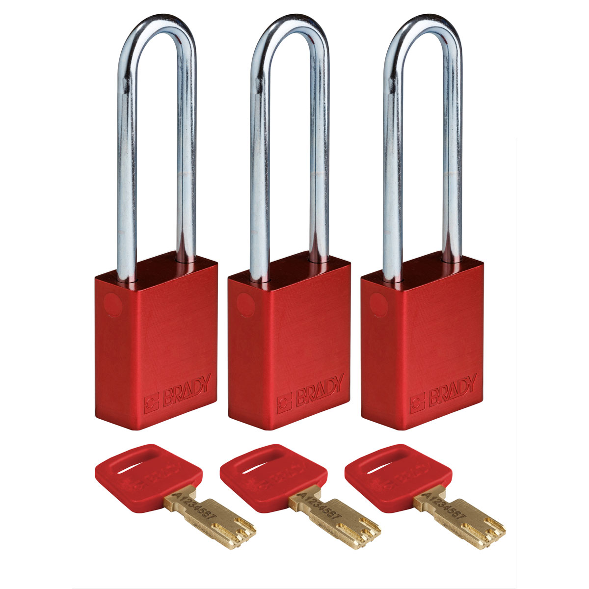 ALU-RED-76ST-KA3PK Alum Padlock 3" Steel Shackle KA RD 3PK