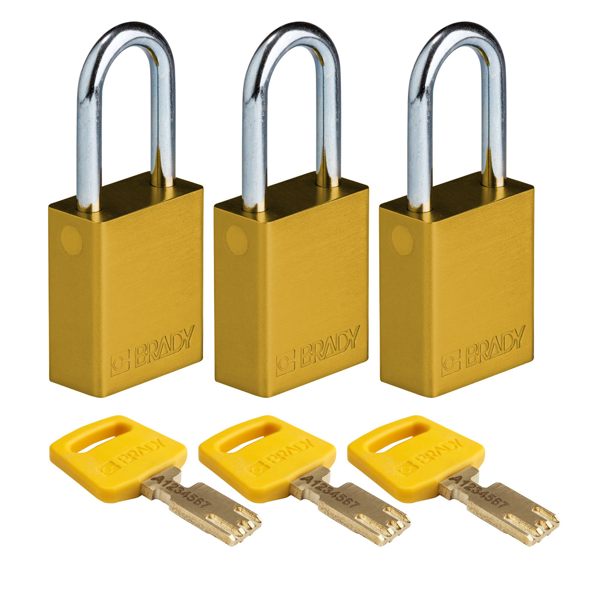 ALU-YLW-38ST-KA3PK Alum Padlock 1.5" Steel Shkl KA YL 3PK