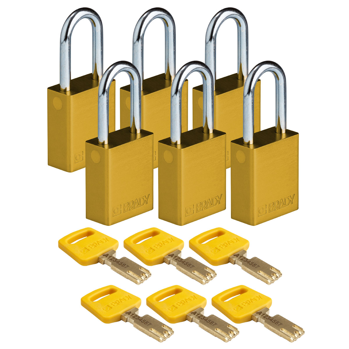 ALU-YLW-38ST-KA6PK Alum Padlock 1.5" Steel Shkl KA YL 6PK
