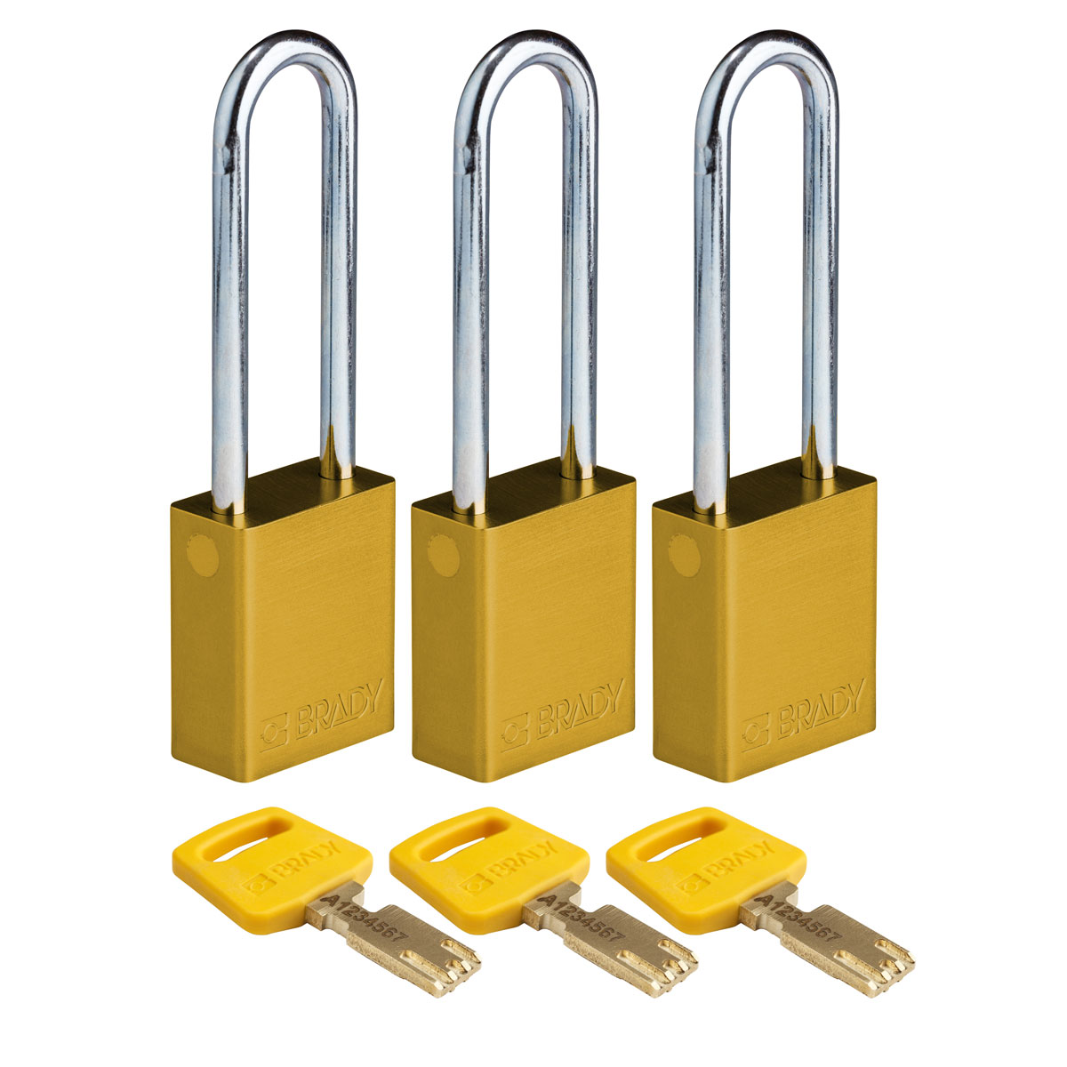 ALU-YLW-76ST-KA3PK Alum Padlock 3" Steel Shackle KA YL 3PK
