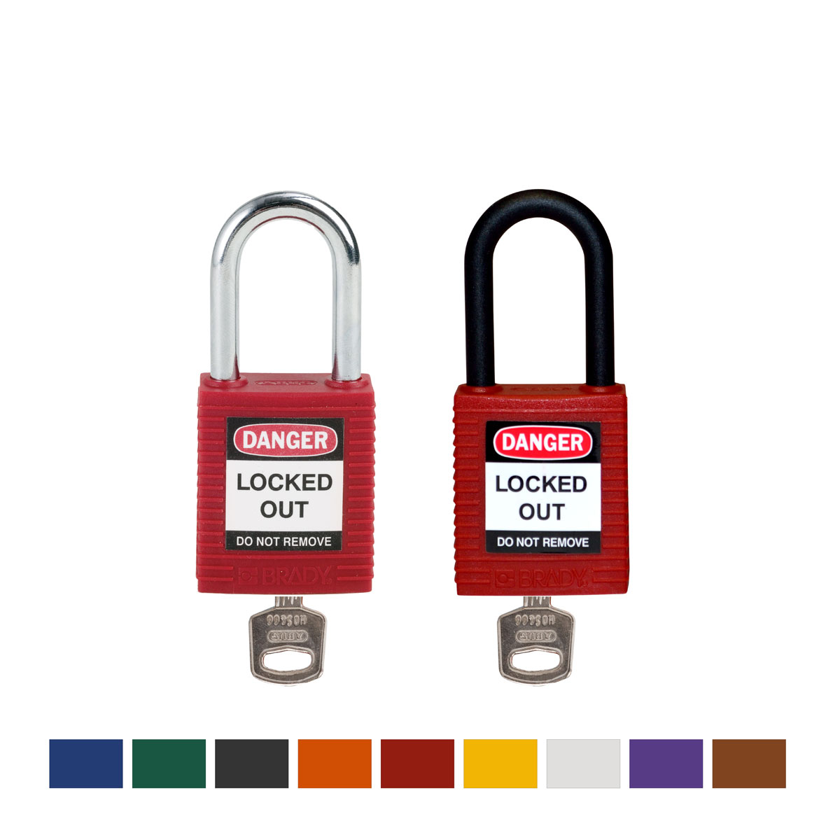 Pack of 1 Red Brady Plastic Lockout/Tagout Padlock 1-1/2 Shackle Clearance 1-3/4 Body Length Keyed Different 