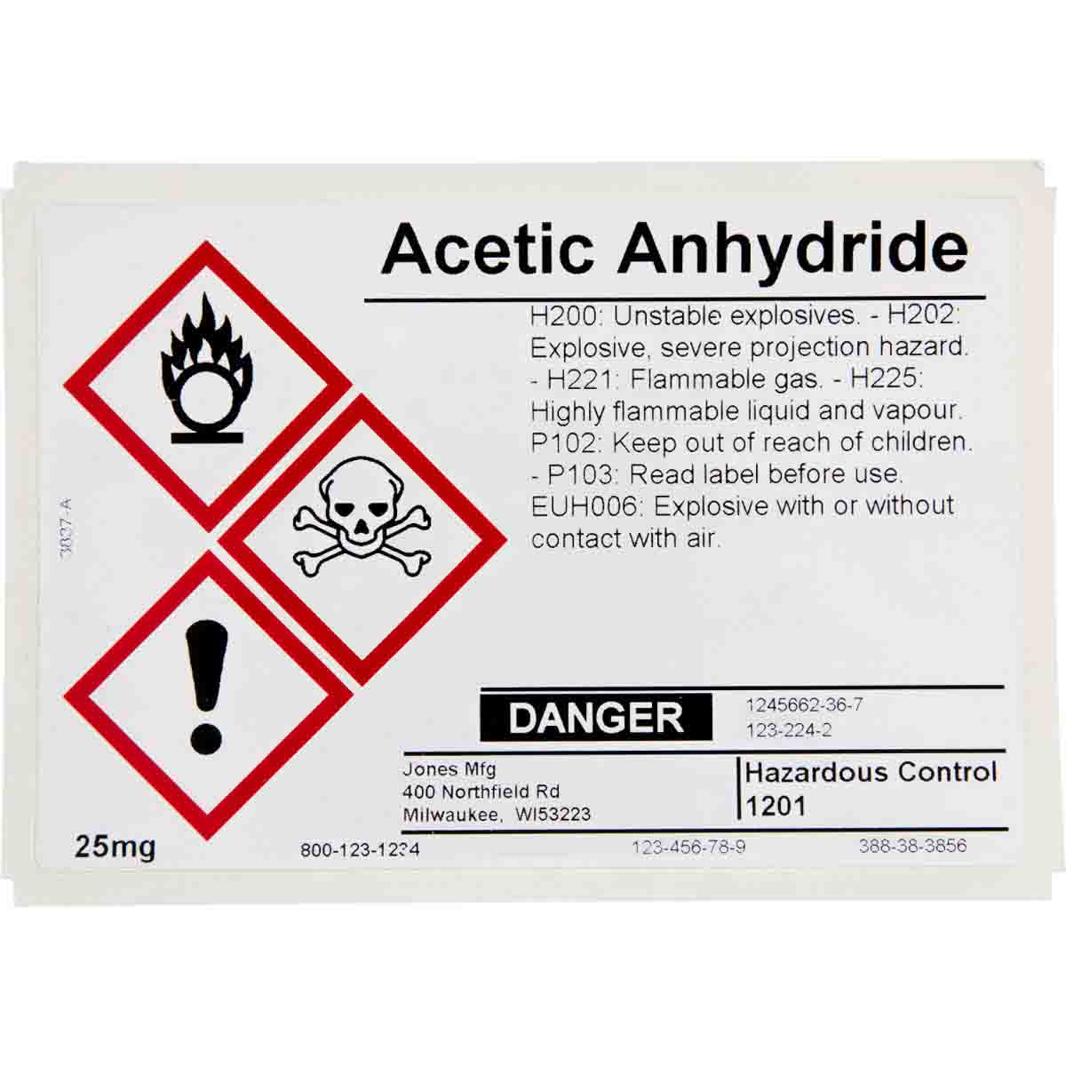Paper Biohazard and Hazardous Material Labels Self-Sticking Polyester Black/Blue/Red/White On Yellow 5 x 5 Brady 26119LS Chemical Pack of 25 