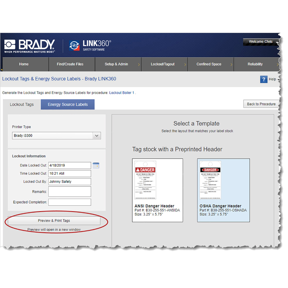 LINK360 Safety Software with BradyPrinter i3300 Printer and Lockout Tagout Materials Kit Brady