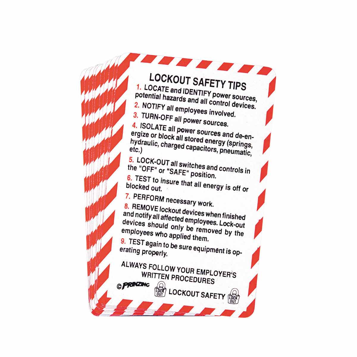 LOSC13 PRINZING LOCKOUT SAFETY CARD 10/EA