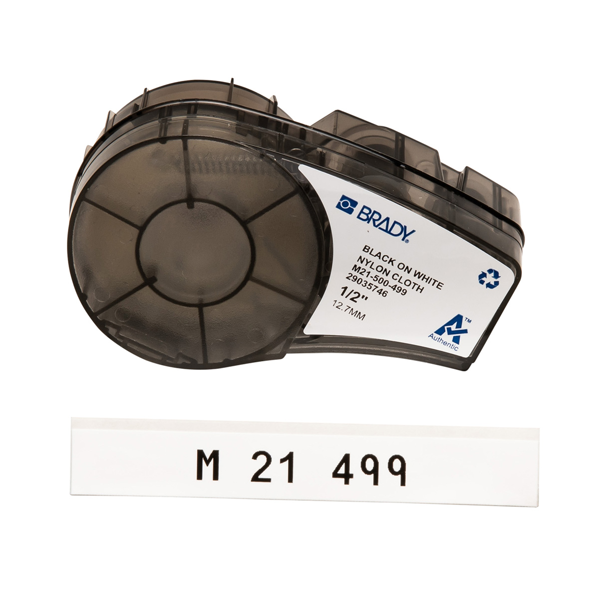 BRADY M21-500-499 Label Cartridge BMP21-Plus Nylon Black on White 1/2" W x 16' 