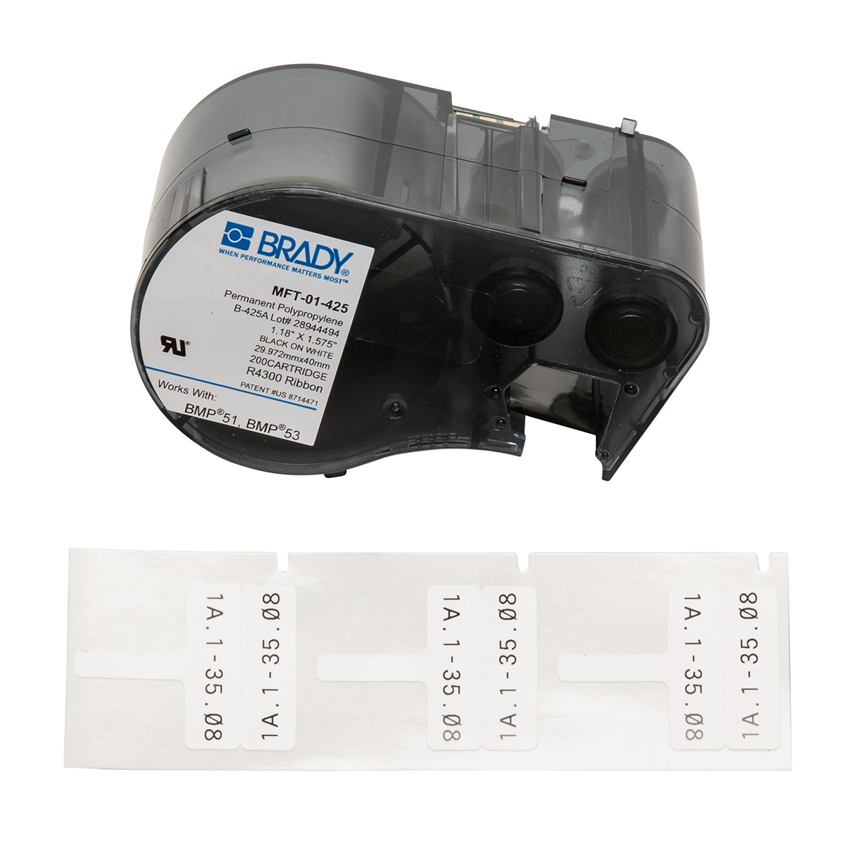 1 Height.375 Width Black on White Compatible with BMP41 and BMP53 Label Makers M-48-427 BMP51 and BMP53 Label Makers Translucent Tape Brady Self-Laminating Vinyl Label Tape M-48-427 1 Height.375 Width 