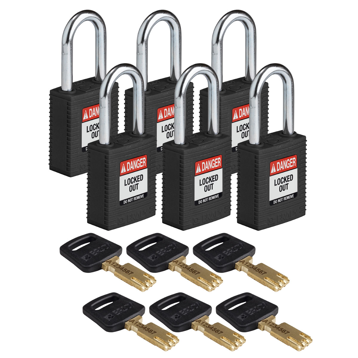 NYL-BLK-38ST-KA6PK Nylon Padlock 1.5" Steel Shkl KA BK 6PK