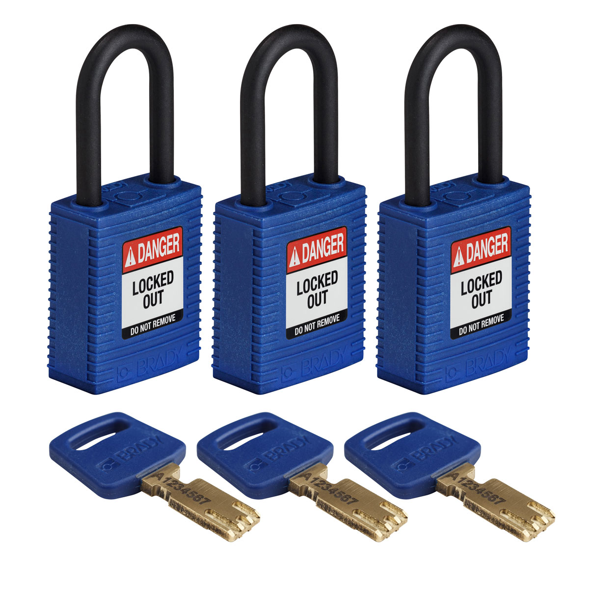 NYL-BLU-38PL-KA3PK Nylon Padlock 1.5" Plst Shkl KA BU 3PK