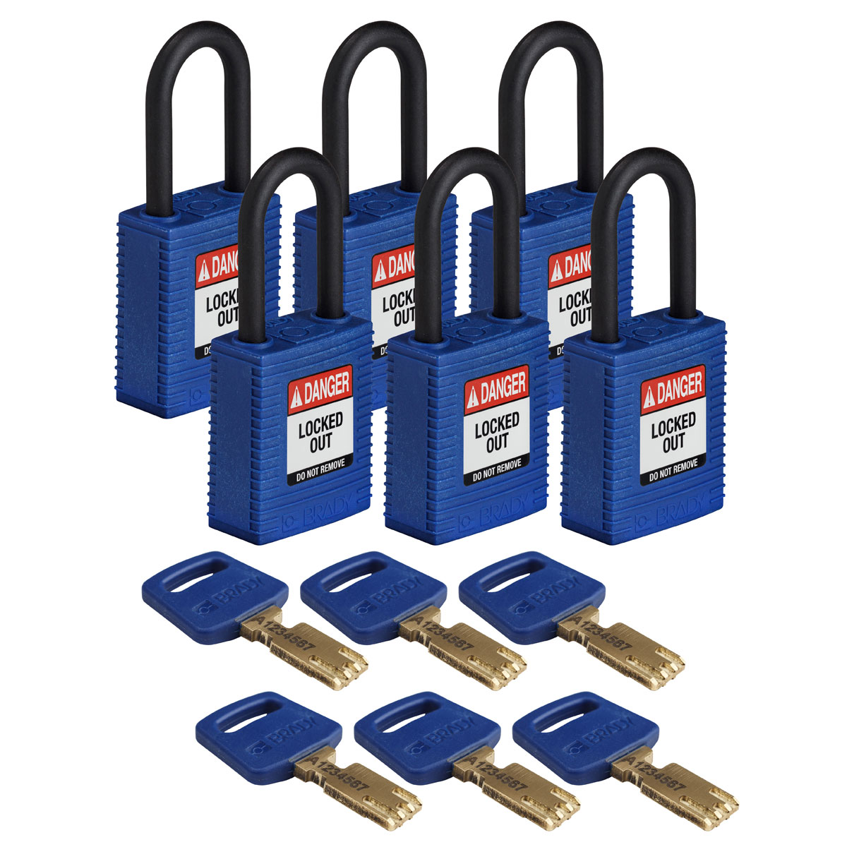 NYL-BLU-38PL-KA6PK Nylon Padlock 1.5" Plst Shkl KA BU 6PK