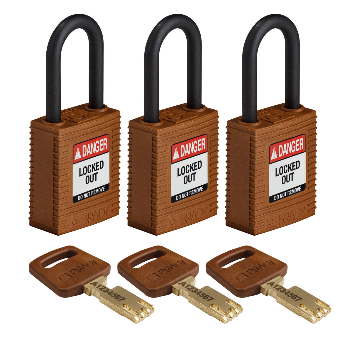 NYL-BRN-38PL-KA3PK Nylon Padlock 1.5" Plst Shkl KA BN 3PK