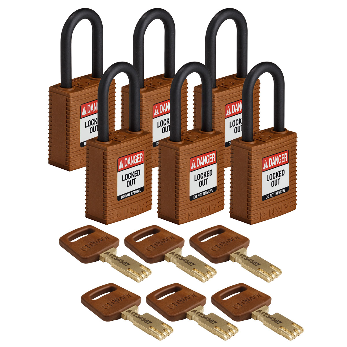 NYL-BRN-38PL-KA6PK Nylon Padlock 1.5" Plst Shkl KA BN 6PK