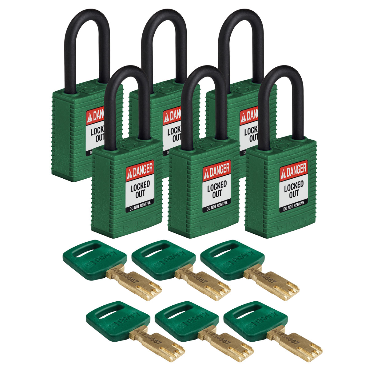 NYL-GRN-38PL-KA6PK Nylon Padlock 1.5" Plst Shkl KA GN 6PK