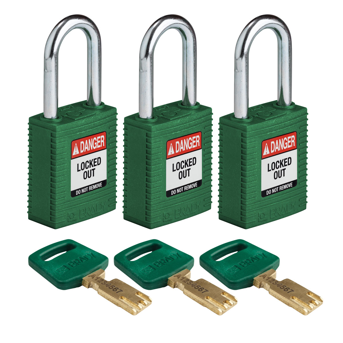 NYL-GRN-38ST-KA3PK Nylon Padlock 1.5" Steel Shkl KA GN 3PK