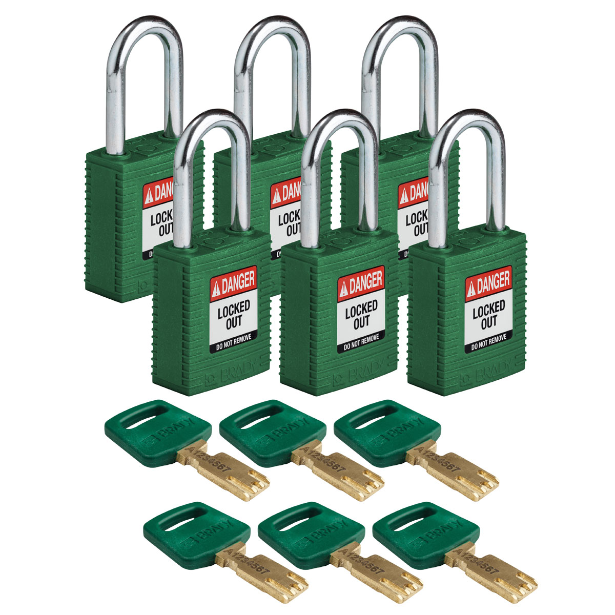 NYL-GRN-38ST-KA6PK Nylon Padlock 1.5" Steel Shkl KA GN 6PK