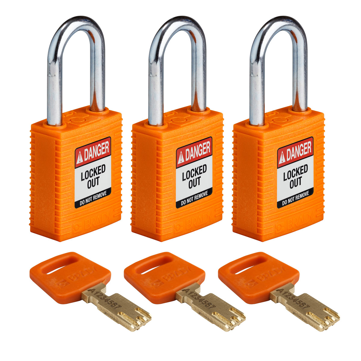 NYL-ORG-38ST-KA3PK Nylon Padlock 1.5" Steel Shkl KA OR 3PK