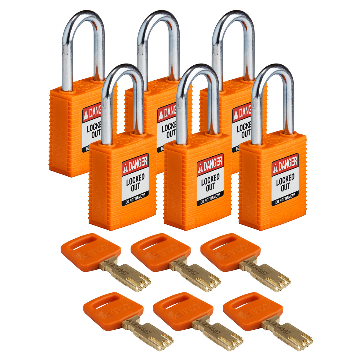 NYL-ORG-38ST-KA6PK Nylon Padlock 1.5" Steel Shkl KA OR 6PK