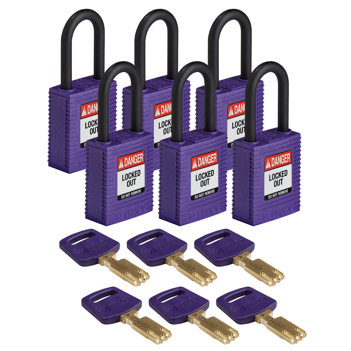 NYL-PRP-38PL-KA6PK Nylon Padlock 1.5" Plst Shkl KA PL 6PK