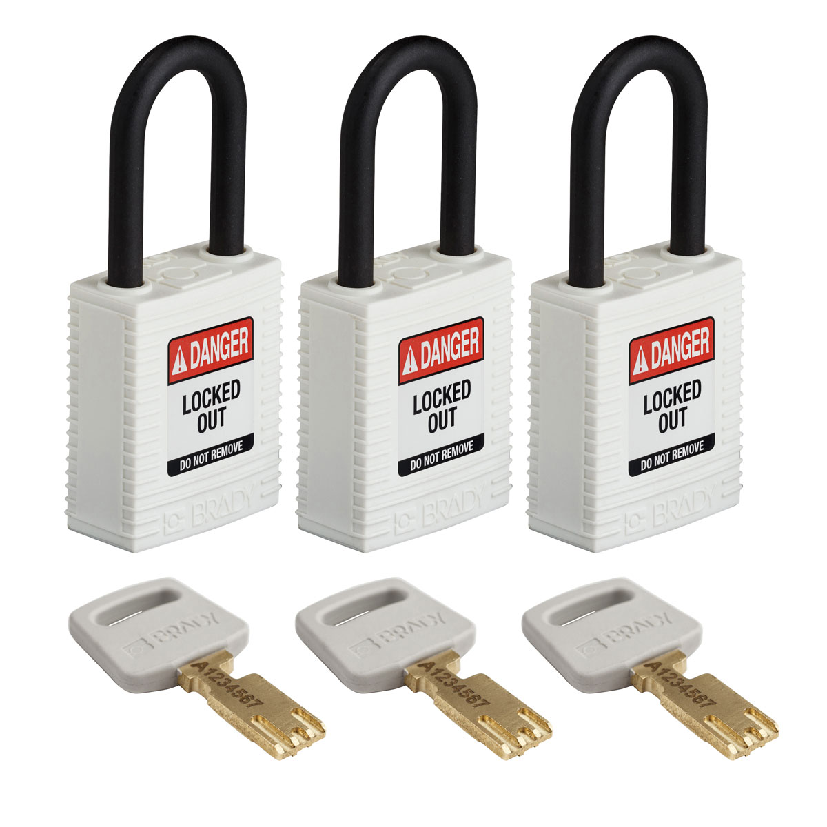 NYL-WHT-38PL-KA3PK Nylon Padlock 1.5" Pls Shackle KA WT 3PK