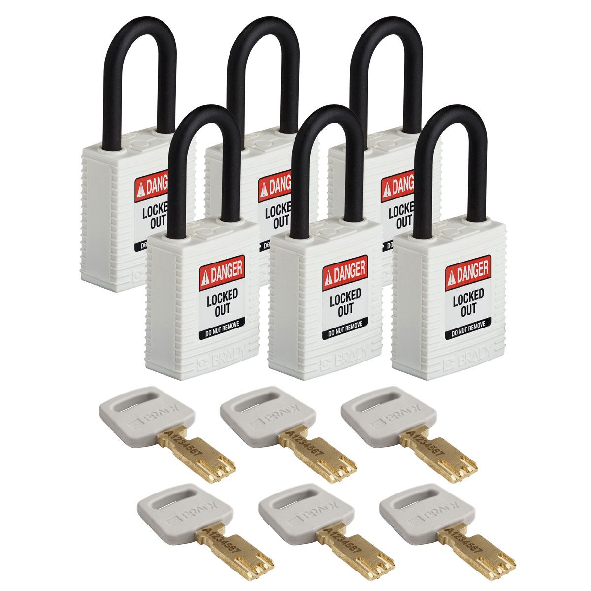 NYL-WHT-38PL-KA6PK Nylon Padlock 1.5" Pls Shackle KA WT 6PK