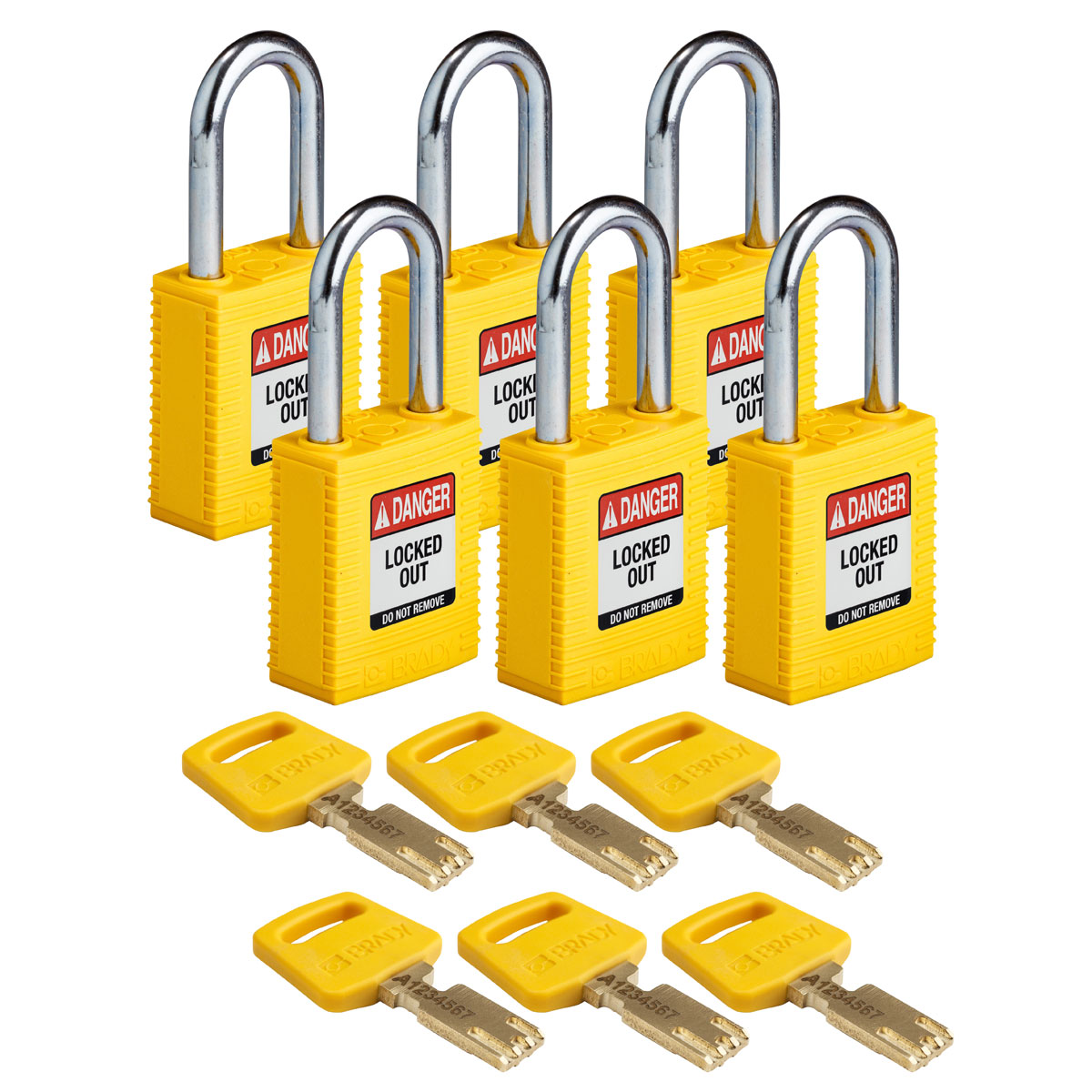 NYL-YLW-38ST-KA6PK Nylon Padlock 1.5" Steel Shkl KA YL 6PK