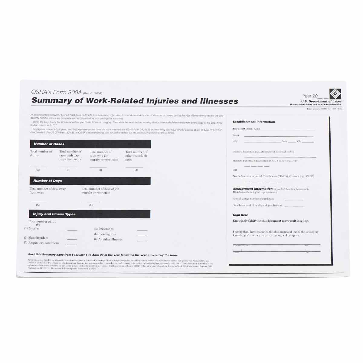 OR300A PRINZING OHSA FORM 300A 25/PK