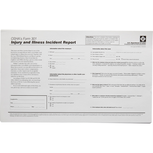 OR301E OSHA 3001E Forms 25 Sheets/PK