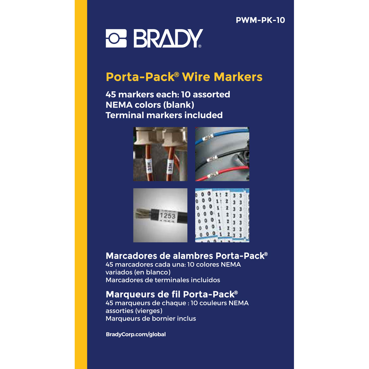 Black on White Legend M/N/O Pack of 10 Brady PWM-M-O Wire Marker Repositionable Vinyl Cloth