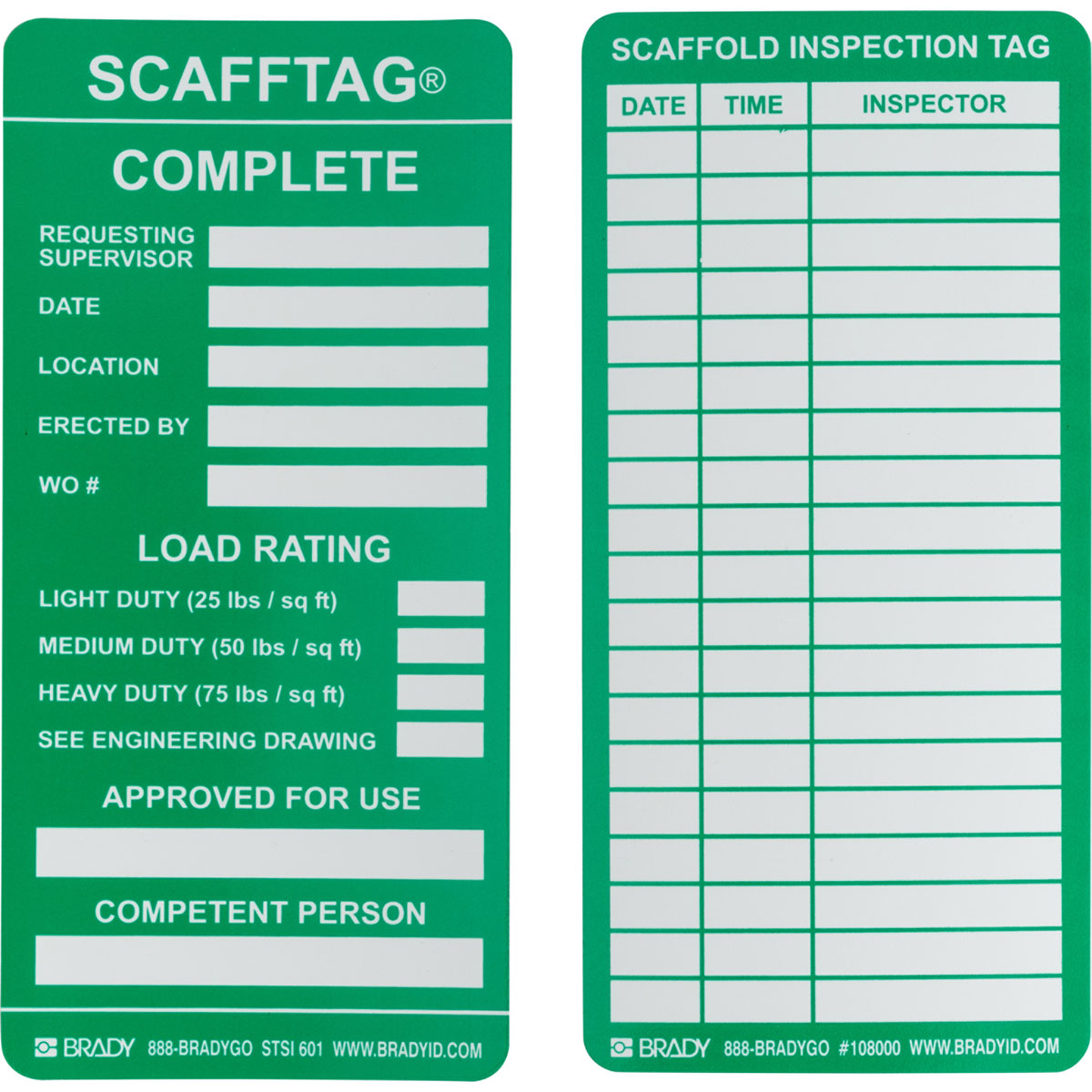 Scafftag Scaffold Inspection Tag Inserts Brady Part Scaf Stsi 601 Brady Bradycanada Ca