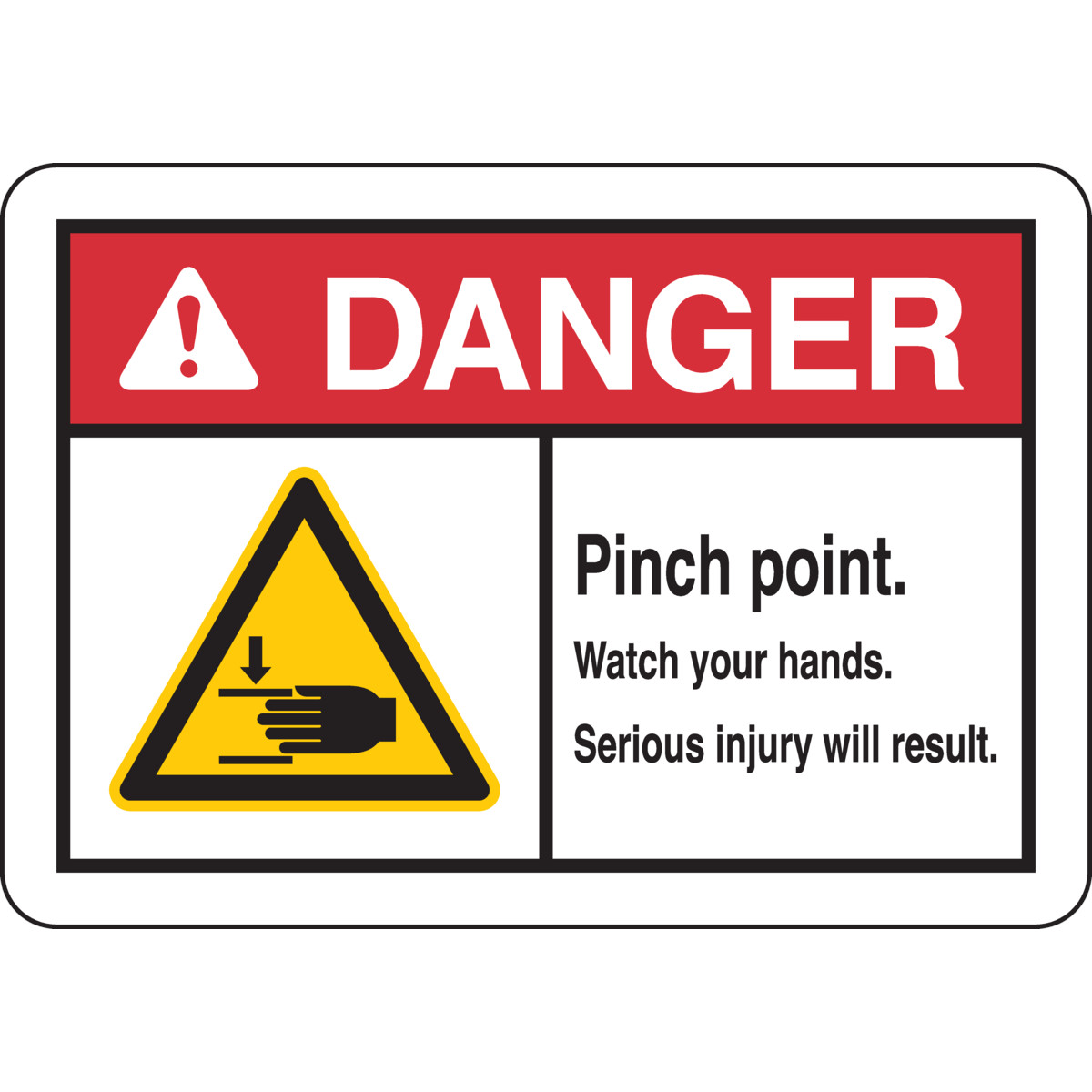 OSHA Sign - CAUTION Pinch Point Keep Hands Clear Spanish Sign