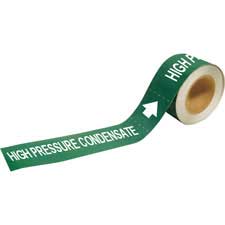 B-689 Wrap Around Pipe Marker White On Green Pvf Over-Laminated Polyester Legend High Pressure Condensate Brady 5829-I High Performance 